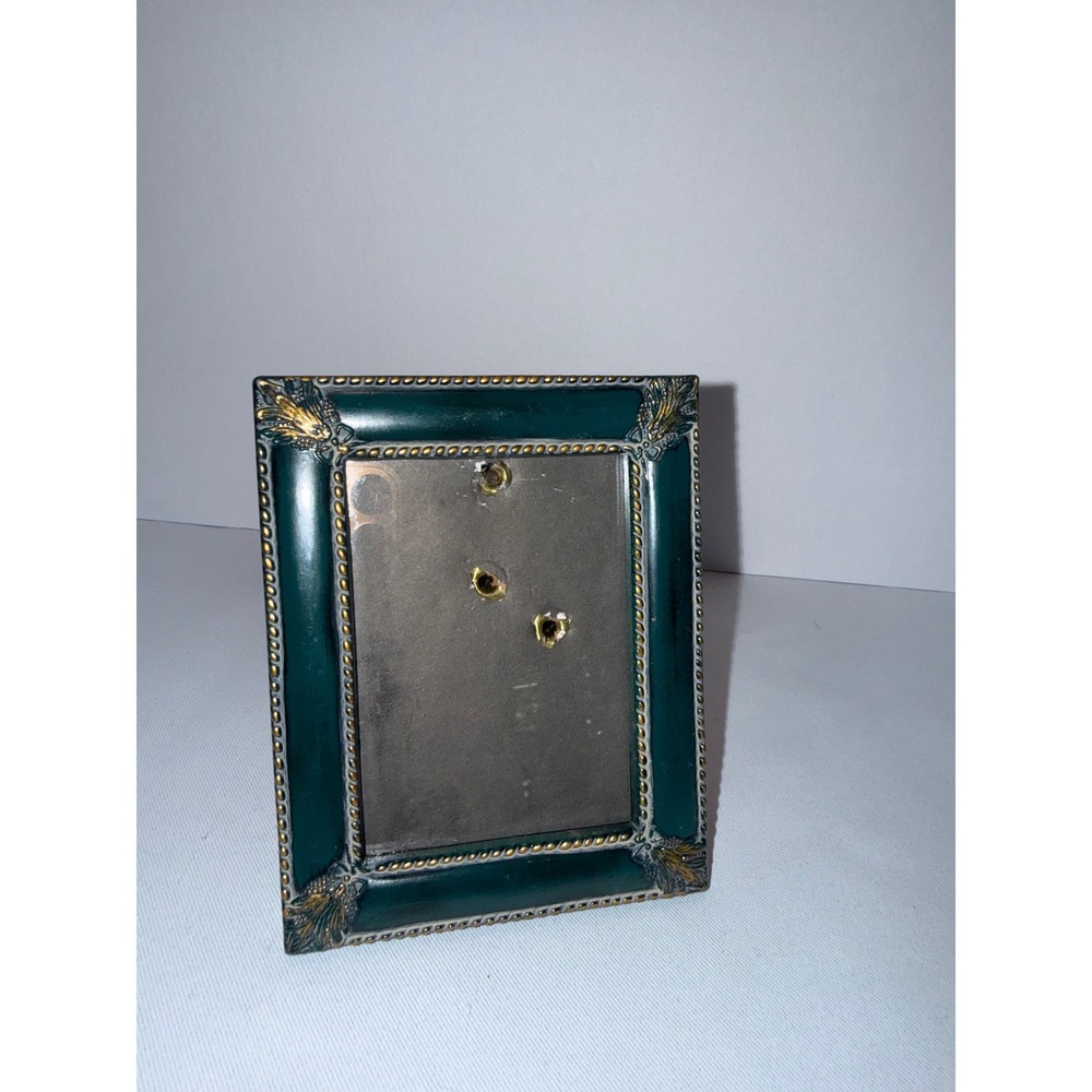Vintage Emerald Green and Gold Ornate Beaded Enamel Photo Frame 3.5x4.5